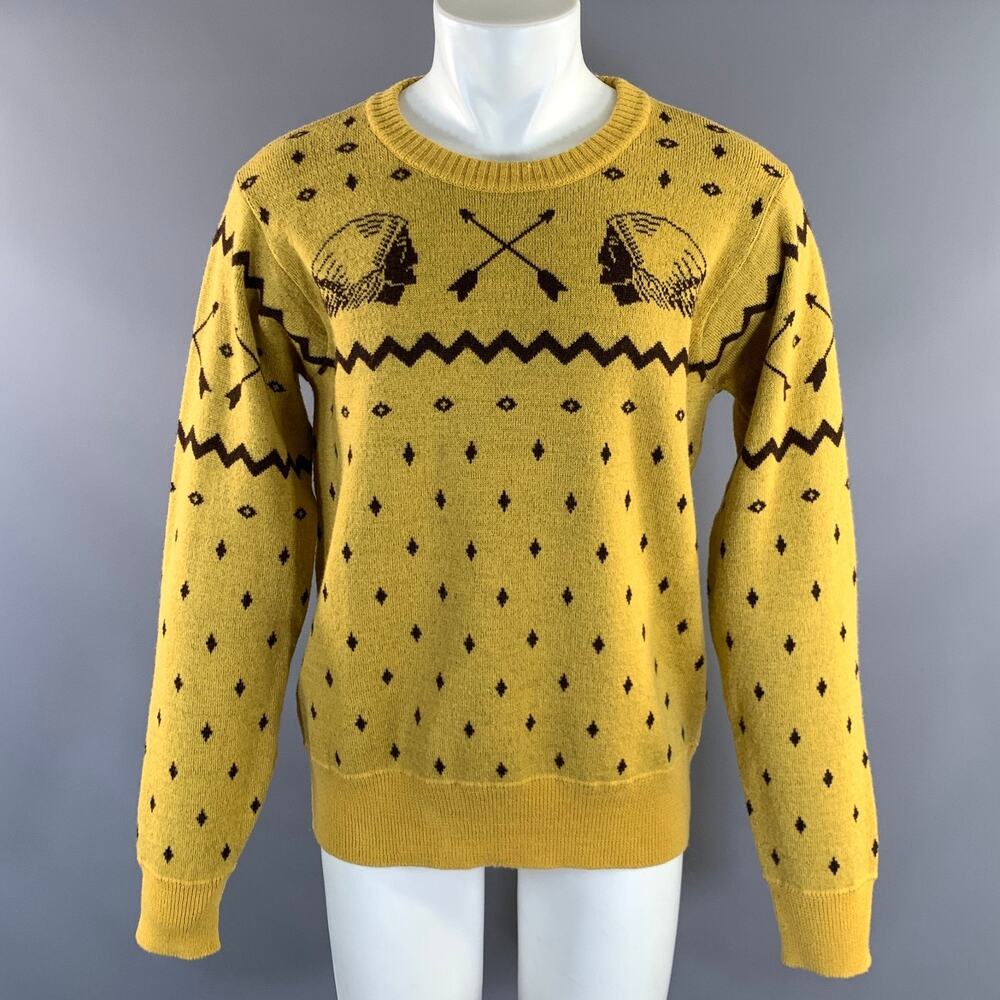 VISVIM FW2017 Size L Yellow Brown Knitted Wool Crew Neck Sweater